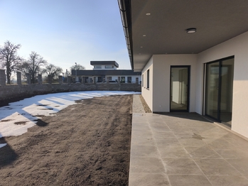 Pohled na zahradu z terasy. - Pronájem domu 147 m², Kostelec nad Labem