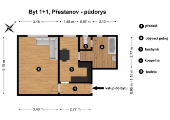 Prodej bytu 1+1 v osobním vlastnictví 48 m², Přestanov