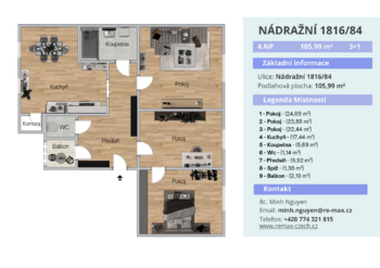 Prodej bytu 3+1 v osobním vlastnictví 106 m², Ostrava