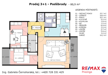 Prodej bytu 3+1 v osobním vlastnictví 73 m², Poděbrady