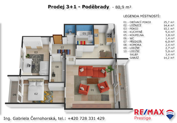 Prodej bytu 3+1 v osobním vlastnictví 73 m², Poděbrady