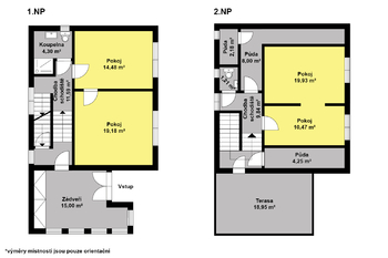půdorys, II. a III. NP domu - Prodej domu 180 m², Kolín