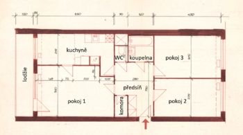 výkres bytu - Prodej bytu 3+1 v družstevním vlastnictví 73 m², Praha 5 - Stodůlky