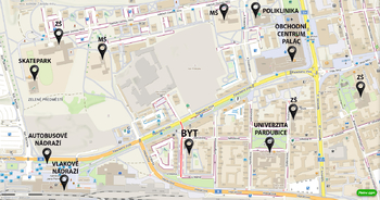 Okolí bytu - Prodej bytu 1+1 v osobním vlastnictví 37 m², Pardubice