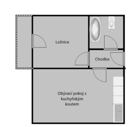 Orientační půdorys bytu - Pronájem bytu 2+kk v osobním vlastnictví 40 m², Písek