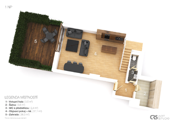 Půdorys 1. NP - Pronájem bytu 3+kk v osobním vlastnictví 153 m², Praha 8 - Karlín