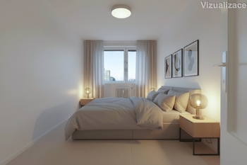 Ložnice - vizualizace - Prodej bytu 2+kk v osobním vlastnictví 46 m², Praha 8 - Kobylisy