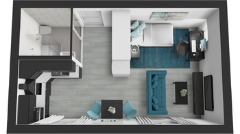 varianta rozmístění vybavení - Prodej bytu 1+kk v osobním vlastnictví 32 m², Kladno