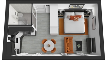 varianta rozmístění vybavení - Prodej bytu 1+kk v osobním vlastnictví 32 m², Kladno