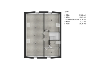 Aktuální Půdorys 2NP - Prodej domu 170 m², Obříství