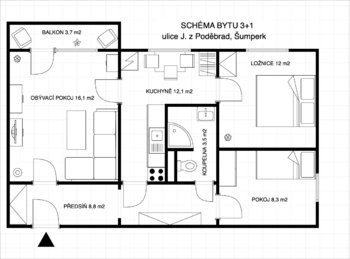 Pronájem bytu 3+1 v osobním vlastnictví 63 m², Šumperk