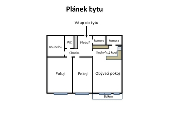 Plánek bytu - Prodej bytu 3+kk v osobním vlastnictví 70 m², Praha 9 - Letňany
