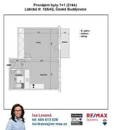 orientační půdorys - Pronájem bytu 1+1 v osobním vlastnictví 37 m², České Budějovice