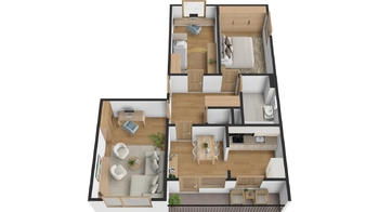 Půdorys bytu 3+1 - Prodej bytu 3+1 v osobním vlastnictví 74 m², Pardubice