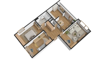 Půdorys bytu 3+1 - Prodej bytu 3+1 v osobním vlastnictví 74 m², Pardubice