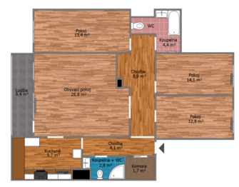 Půdorys - Prodej bytu 4+1 v družstevním vlastnictví 109 m², Praha 9 - Černý Most