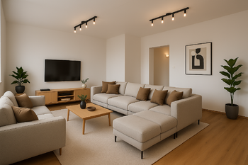 Vizualizace obývací pokoj - Prodej bytu 4+1 v družstevním vlastnictví 109 m², Praha 9 - Černý Most