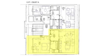 Půdorys - Pronájem bytu 2+kk v osobním vlastnictví 49 m², Praha 8 - Karlín