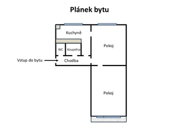 Plánek bytu - Prodej bytu 2+1 v družstevním vlastnictví 54 m², Teplice