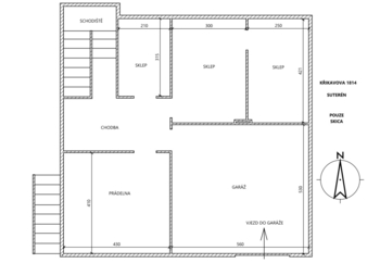 Půdorys suteren - Prodej domu 150 m², Rakovník