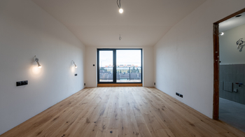 Ložnice 21,51 m2 pohled směrem do zeleného vnitrobloku - Prodej bytu atypický v osobním vlastnictví 237 m², České Budějovice