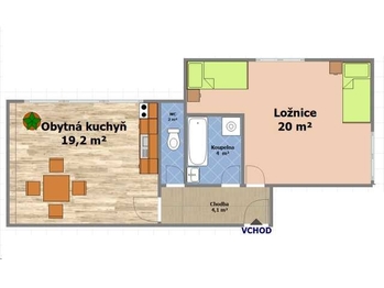 dispozice bytu ... - Pronájem bytu 2+kk v osobním vlastnictví 50 m², Havlíčkův Brod