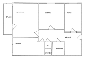 Půdorys bytu - Prodej bytu 3+1 v osobním vlastnictví 60 m², Brno