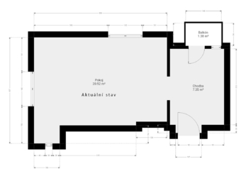 Aktuální stav - Prodej bytu 1+kk v osobním vlastnictví 28 m², Praha 3 - Žižkov