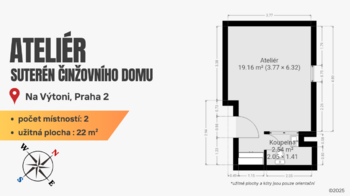 Půdorys bytu - Pronájem obchodních prostor 22 m², Praha 2 - Nové Město