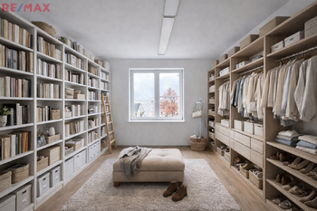 vizualizace šatna/knihovna - Prodej obchodních prostor 241 m², Hluboká nad Vltavou