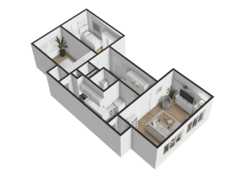 3D půdorys - Prodej bytu 3+1 v osobním vlastnictví 70 m², Strakonice