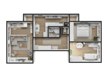 3D půdorys - Prodej bytu 3+1 v osobním vlastnictví 70 m², Strakonice