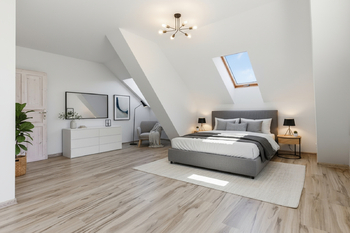 Ilustrační vizualizace – interiér není vybaven. Vizualizace slouží pro lepší představu o možné podobě prostoru. - Prodej bytu atypický v osobním vlastnictví 156 m², Pozdeň