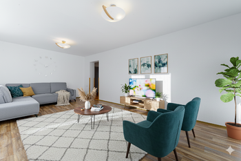Vizualizace obývacího pokoje v přízemí - Prodej domu 208 m², Příbram