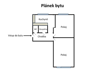 Plánek bytu - Pronájem bytu 2+1 v osobním vlastnictví 52 m², Praha 6 - Dejvice