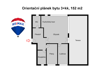 Půdorys - Pronájem bytu 3+kk v osobním vlastnictví 152 m², České Budějovice