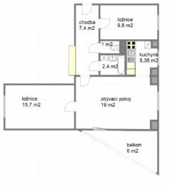 plánek - Prodej bytu 3+1 v osobním vlastnictví 69 m², Praha 4 - Nusle