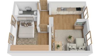 3D půdorys - Pronájem bytu 2+kk v osobním vlastnictví 52 m², Břeclav