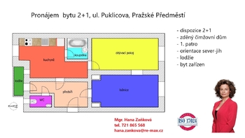 plánek - Pronájem bytu 2+1 v osobním vlastnictví 53 m², České Budějovice