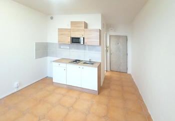 kuchyňskou linkou s místem na pračku. - Pronájem bytu 1+kk v osobním vlastnictví 19 m², Lubná