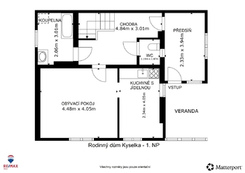 Půdorys 1. NP - Prodej domu 111 m², Kyselka