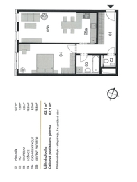 Plánek bytu - Pronájem bytu 2+kk v osobním vlastnictví 67 m², Brno