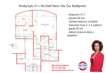 plánek - Prodej bytu 2+1 v osobním vlastnictví 50 m², České Budějovice