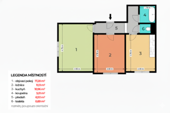Půdorys - Prodej bytu 2+1 v osobním vlastnictví 50 m², Praha 10 - Strašnice