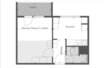 Půdorys - Pronájem bytu 1+1 v osobním vlastnictví 32 m², Praha 9 - Letňany