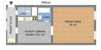 Půdorys - Pronájem bytu 1+1 v osobním vlastnictví 48 m², Praha 2 - Vinohrady