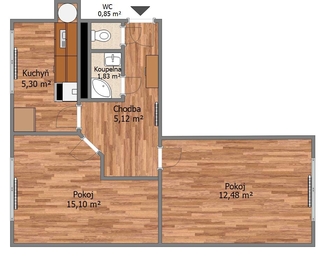 Půdorys - Pronájem bytu 2+1 v osobním vlastnictví 41 m², Milovice