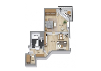 Byt 2+kk, 44 m2 + balkon 3.9 m2 Krasická, Prostějov - Prodej bytu 2+kk v osobním vlastnictví 44 m², Prostějov