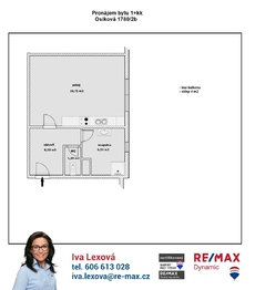 orientační půdorys - Pronájem bytu 1+kk v osobním vlastnictví 45 m², České Budějovice