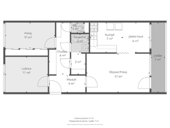 půdorys - Pronájem bytu 3+1 v osobním vlastnictví 67 m², Praha 9 - Prosek